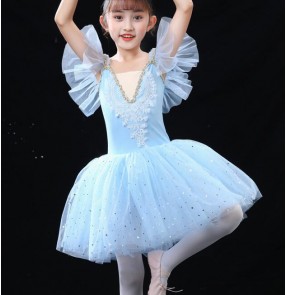 Children Blue purple ballet dance dress tutu skirt girls little swan lake ballerina performance costumes  Princess soft tulle skirts 